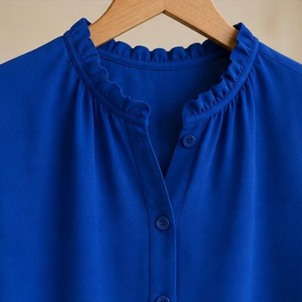 Cobalt Ruffle Collar Blouse - Picture 4 of 6